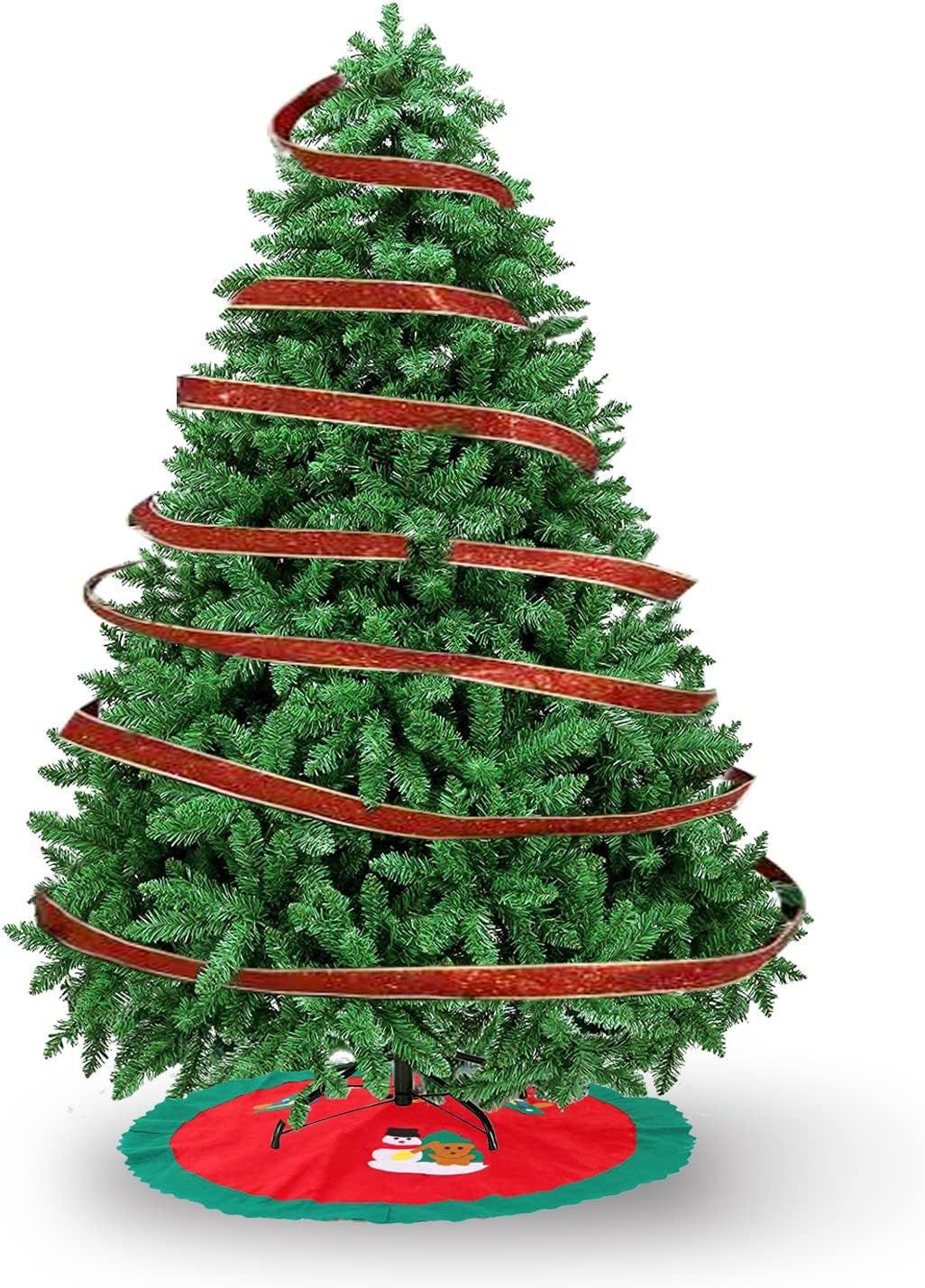 Christmas Tree - 6FT Christmas Trees with Christmas Tree Skirt and Ribbon for Christmas Decorations, Artificial Christmas Tree as for Indoor/Outdoor Holiday Decoration, Green, 5.9Ft