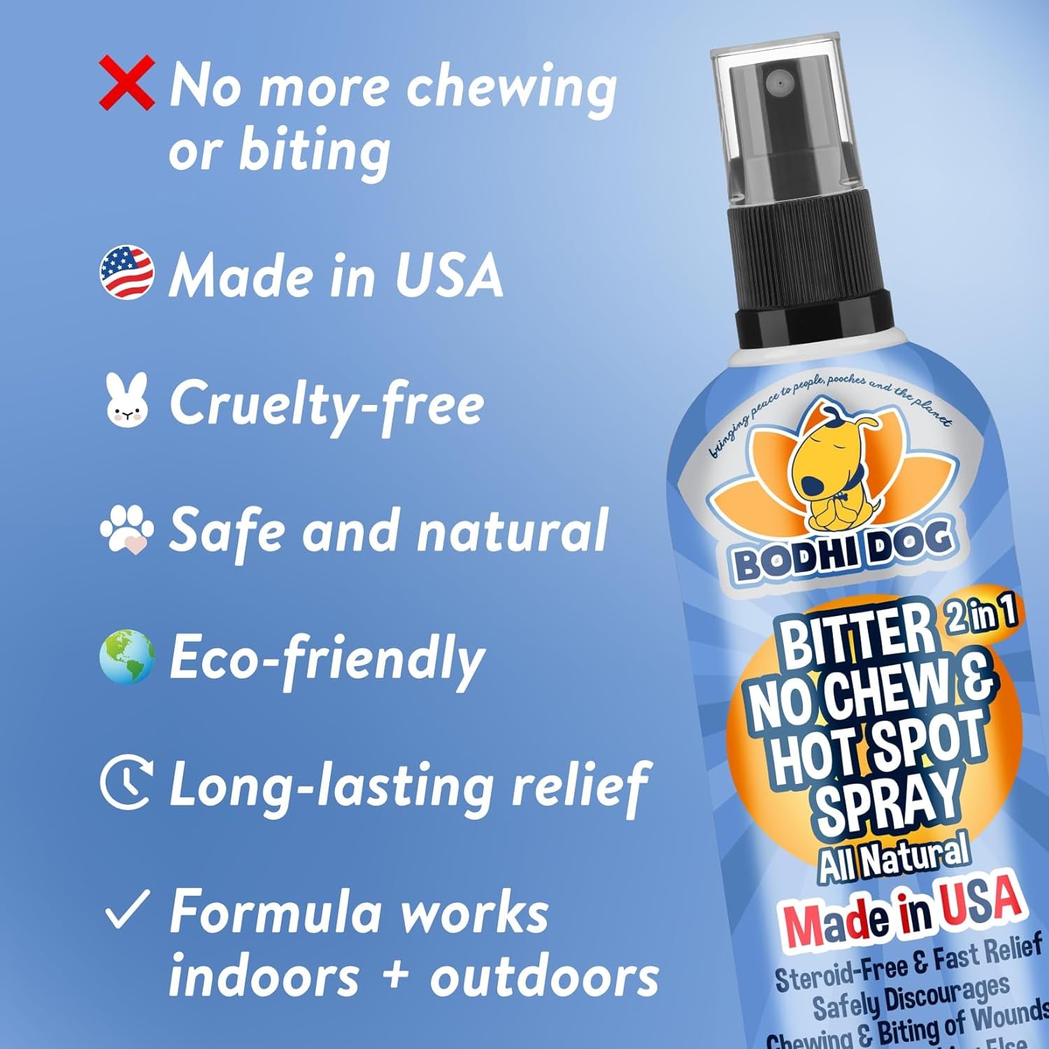 New Bitter 2 in 1 No Chew & Hot Spot Spray | Natural Anti-Chew Remedy Better than Bitter Apple | Safe on Skin, Wounds and Most Surfaces | Made in USA (8 Fl Oz)