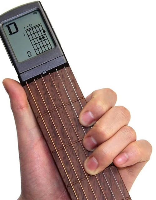 Load image into Gallery viewer, Pocket Guitar Chord Practice Tool, Portable Guitar Neck for Trainer Beginner W/A Rotatable Chords Chart Screen
