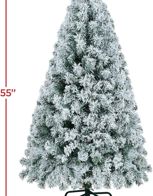 Load image into Gallery viewer, 4.5Ft Pre-Lit Artificial Christmas Tree with Incandescent Warm White Lights, Snow Flocked Full Prelighted Xmas Tree W/340 Branch Tips, 150 Incandescent Lights &amp; Foldable Stand, Green &amp; White
