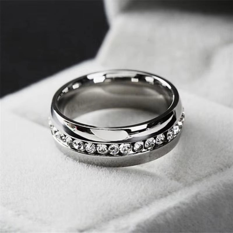 Trendy Handmade Gold Color Stainless Steel Wedding Band Promise Ring with CZ Crystal Ring 6Mm