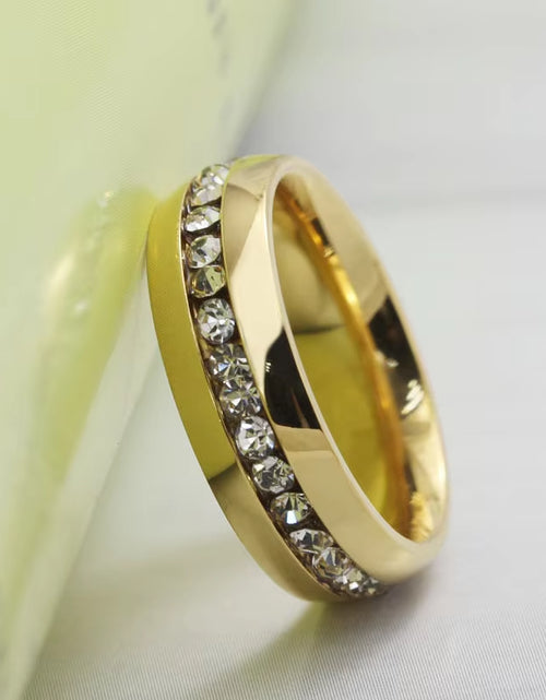 Load image into Gallery viewer, Trendy Handmade Gold Color Stainless Steel Wedding Band Promise Ring with CZ Crystal Ring 6Mm
