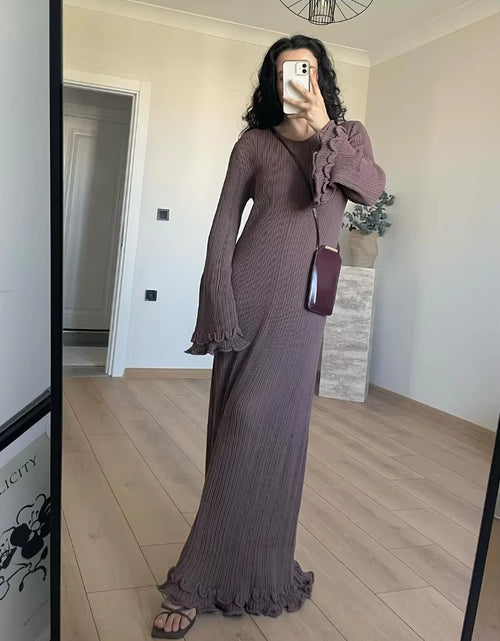 Load image into Gallery viewer, Fashion Flared Sleeves Lace Hem Maxi Dress Lady Elegant Solid Back Lace up Long Dress Female Casual Streetwear Club Party Robes
