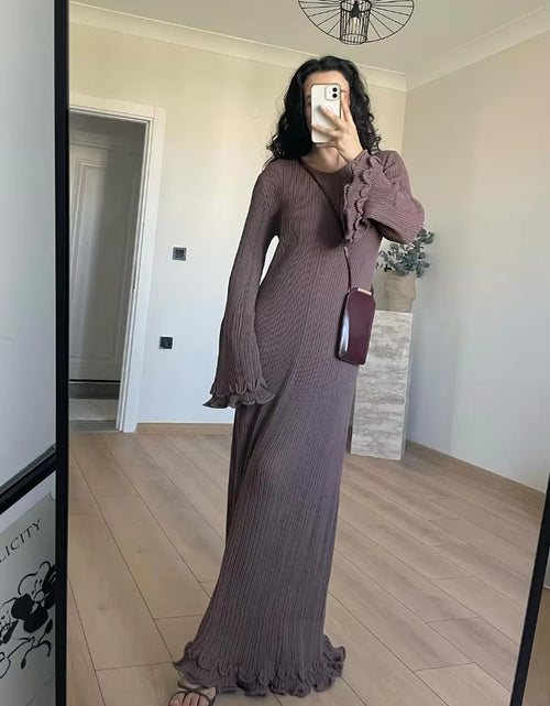 Load image into Gallery viewer, Fashion Flared Sleeves Lace Hem Maxi Dress Lady Elegant Solid Back Lace up Long Dress Female Casual Streetwear Club Party Robes
