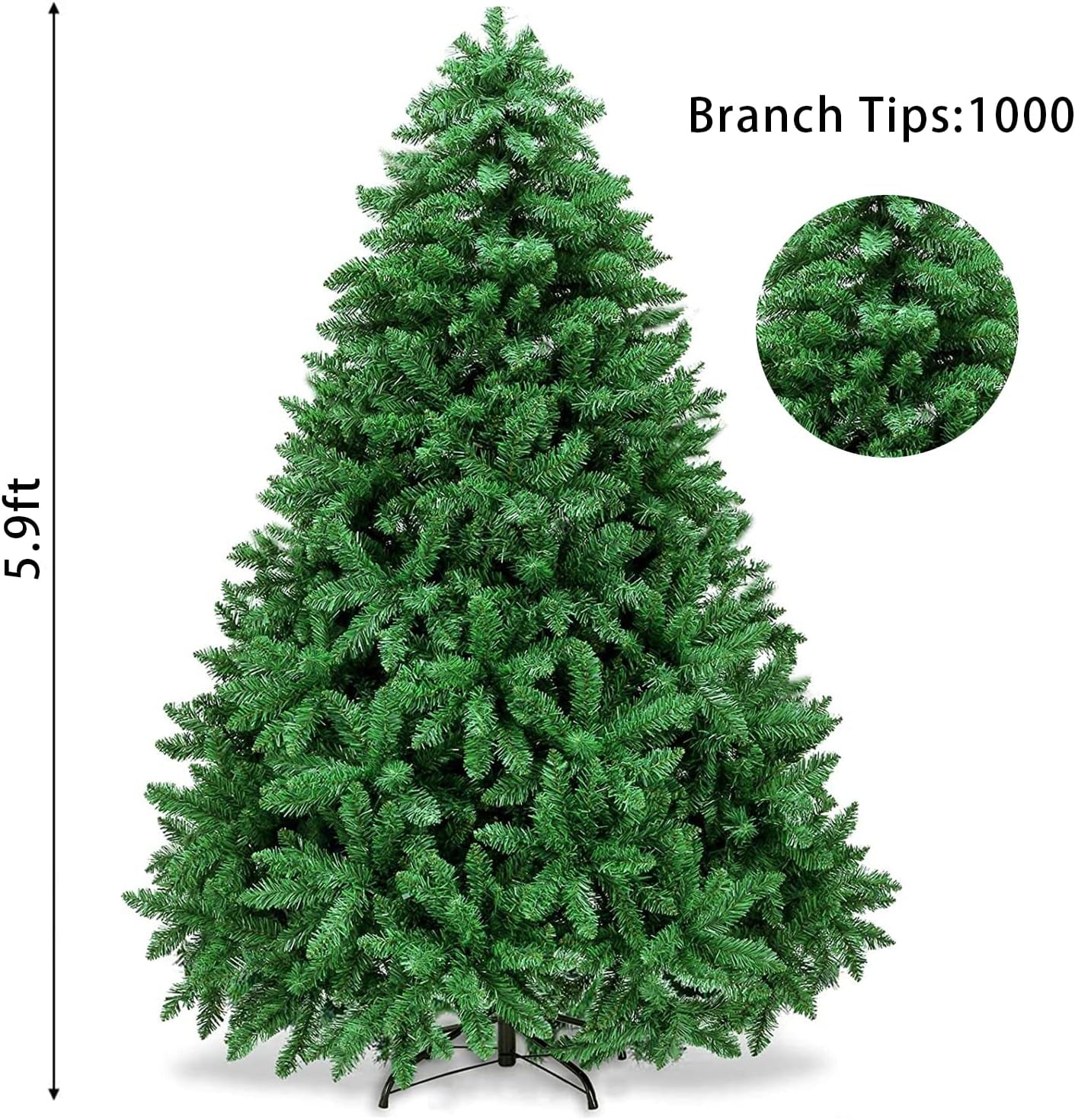 Christmas Tree - 6FT Christmas Trees with Christmas Tree Skirt and Ribbon for Christmas Decorations, Artificial Christmas Tree as for Indoor/Outdoor Holiday Decoration, Green, 5.9Ft