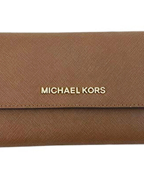 Load image into Gallery viewer, Michael Kors Jet Set Travel Large Trifold Wallet Signature MK Brown Black Pink
