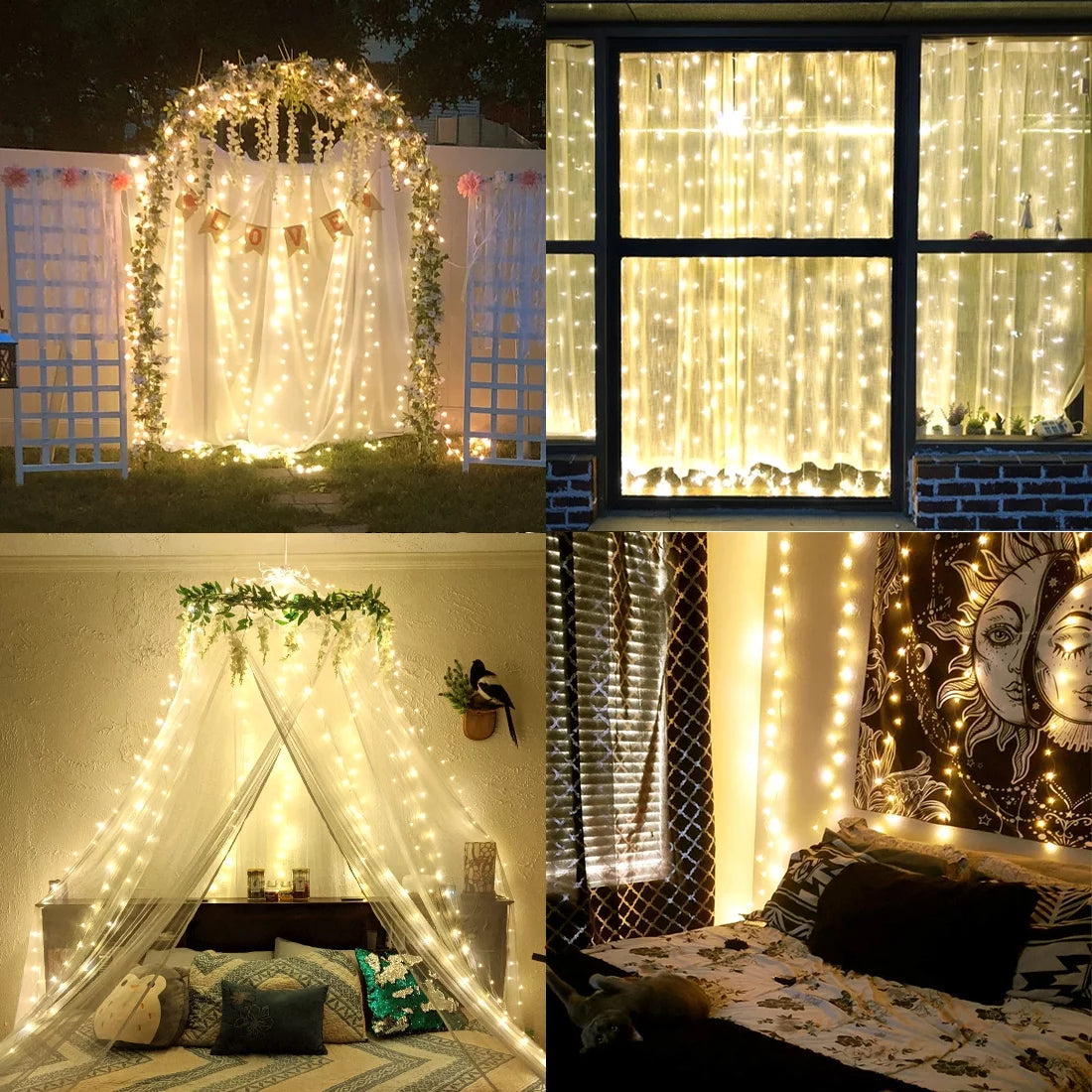 Window Curtain Light,300Led 9.8X9.8Ft Multicolor Twinkle Lights,Usb Plug-In 8 Modes Fairy Hanging String Light with Remote for Bedroom, Wedding, Party, Wall