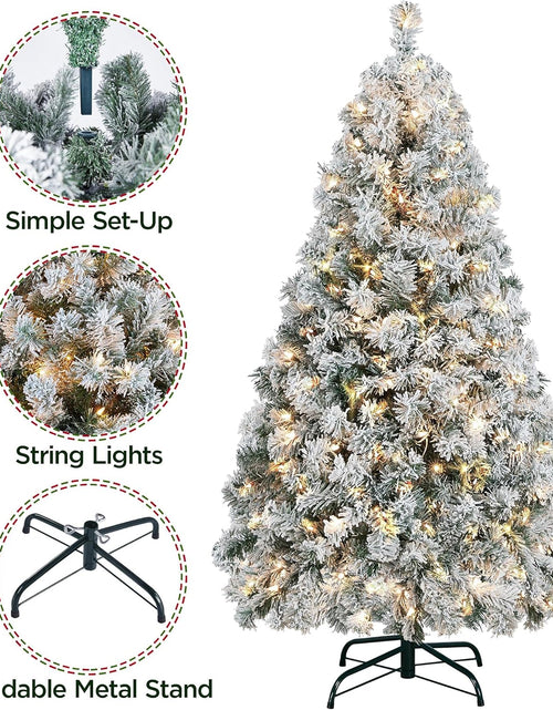 Load image into Gallery viewer, 4.5Ft Pre-Lit Artificial Christmas Tree with Incandescent Warm White Lights, Snow Flocked Full Prelighted Xmas Tree W/340 Branch Tips, 150 Incandescent Lights &amp; Foldable Stand, Green &amp; White
