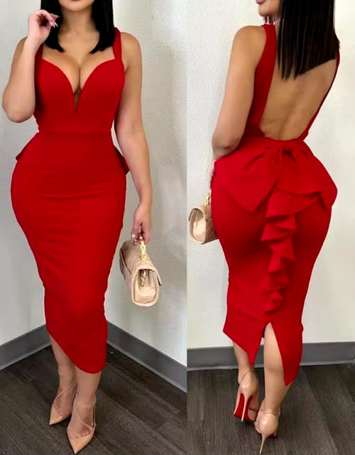 Load image into Gallery viewer, Elegant Dresses for Women Sexy Plunge Ruffle Hem Backless Party Dress 2023 Autumn Summer Spring Fashion Casual
