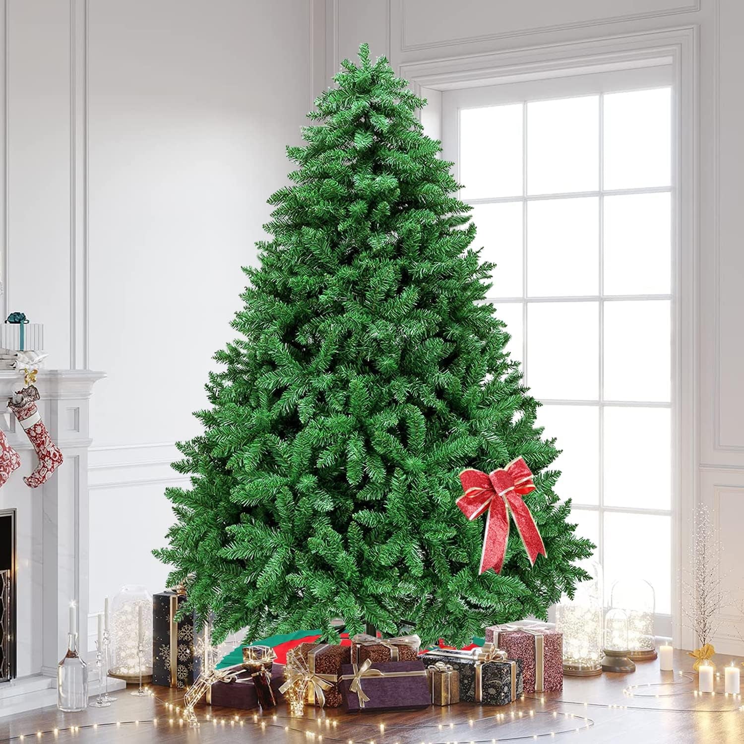 Christmas Tree - 6FT Christmas Trees with Christmas Tree Skirt and Ribbon for Christmas Decorations, Artificial Christmas Tree as for Indoor/Outdoor Holiday Decoration, Green, 5.9Ft