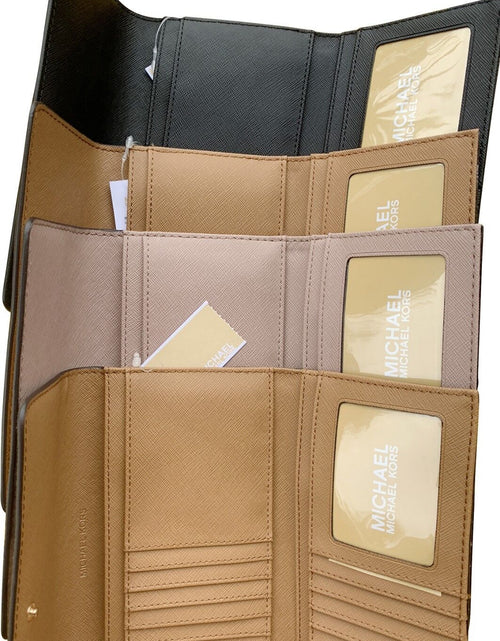 Load image into Gallery viewer, Michael Kors Jet Set Travel Large Trifold Wallet Signature MK Brown Black Pink
