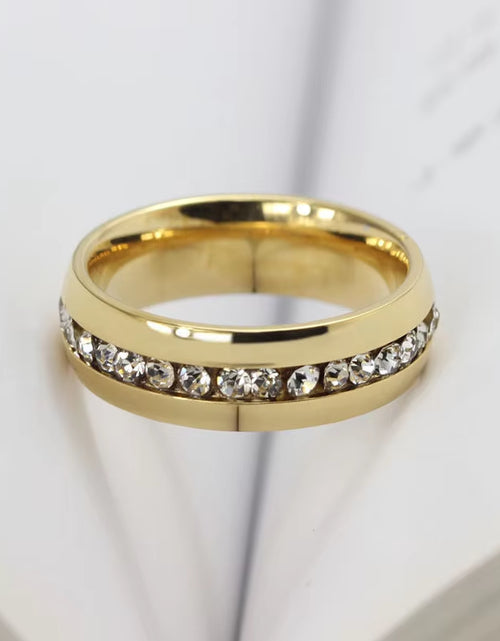 Load image into Gallery viewer, Trendy Handmade Gold Color Stainless Steel Wedding Band Promise Ring with CZ Crystal Ring 6Mm
