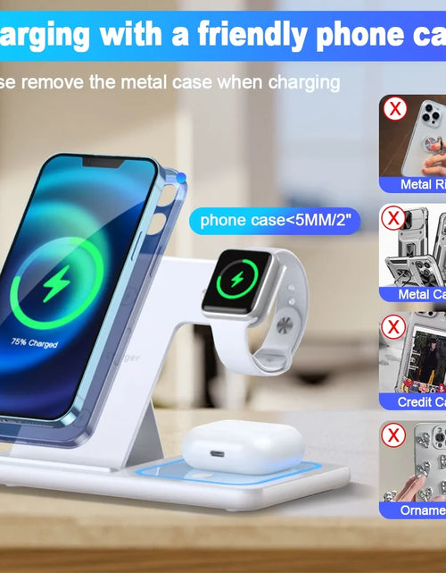 Load image into Gallery viewer, 3-In-1 Wireless Charging Station 15W Fast Wireless Charging Base for Iphone15/14/13/12/11/Pro, Iwatch, Airpods Pro, Qi Standard Mobile Phones, Foldable Wireless Charging Stand Black
