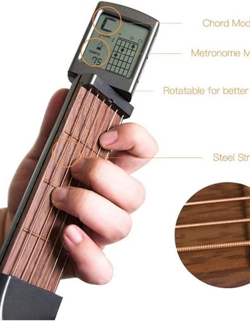 Load image into Gallery viewer, Pocket Guitar Chord Practice Tool, Portable Guitar Neck for Trainer Beginner W/A Rotatable Chords Chart Screen
