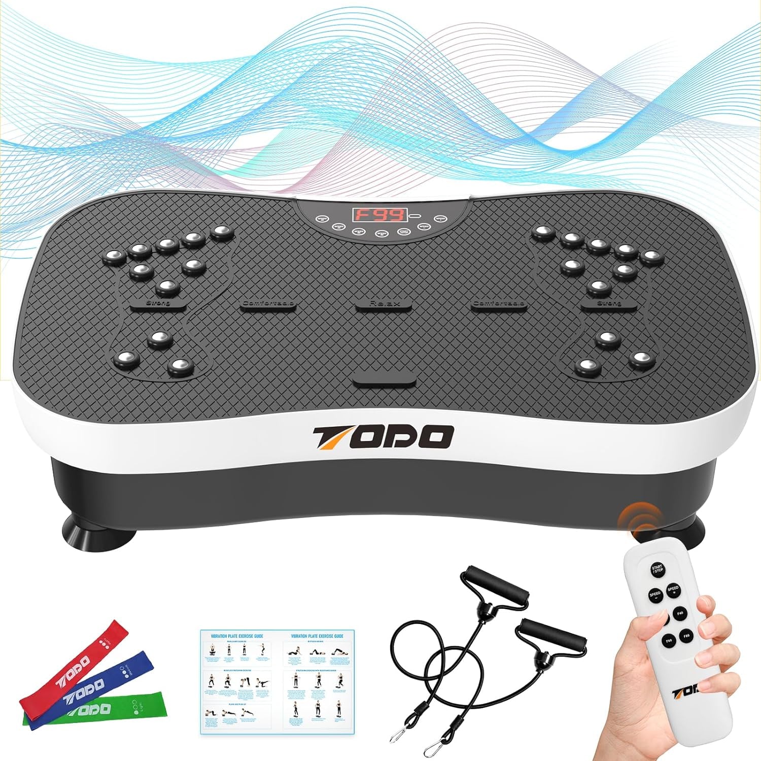 Vibration Plate Exercise Machine Whole Body Vibration Machine with Remote Control for Pain Relief, Lymphatic Drainage, Weight Loss(3 Resistance Loops/Resistance Bands)