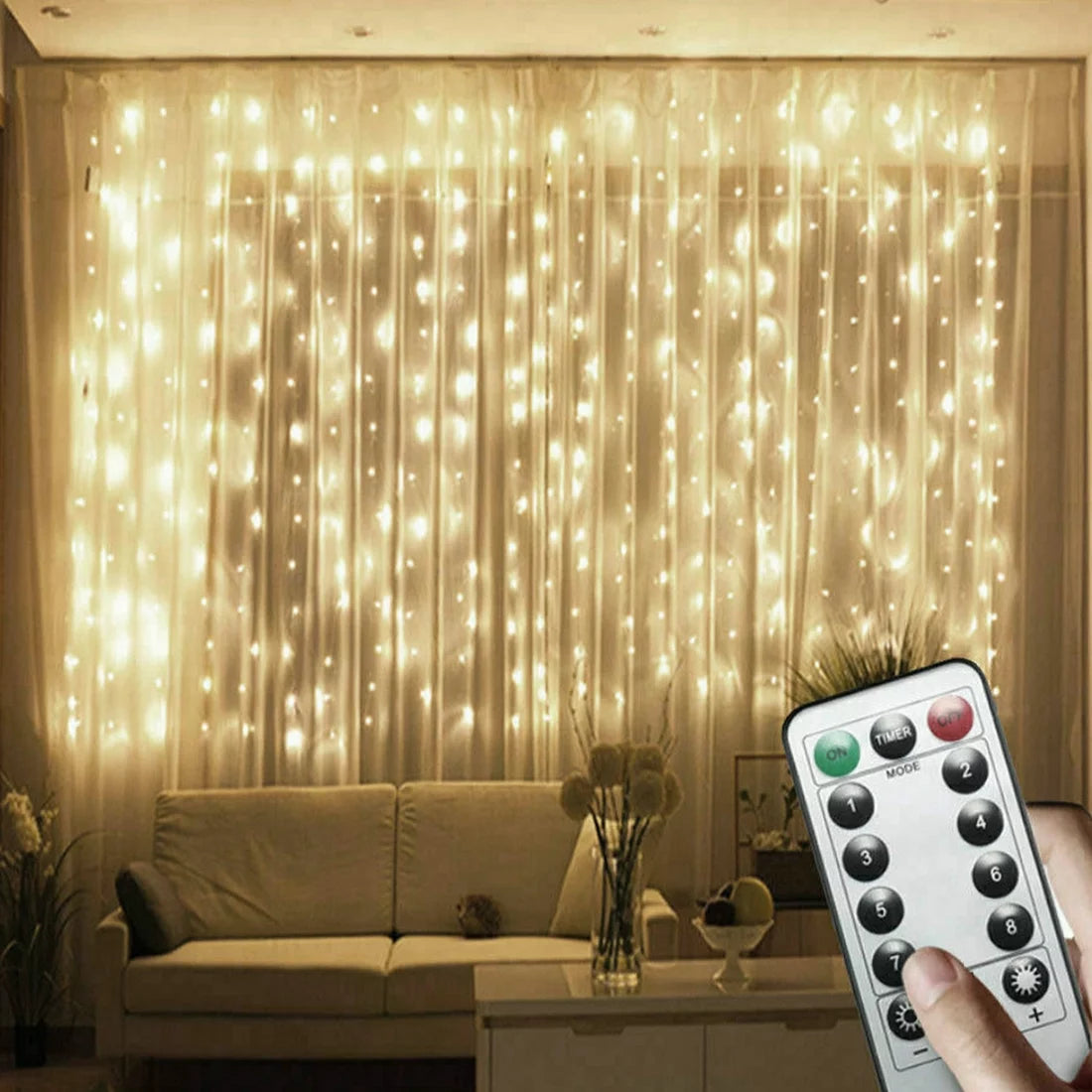 Window Curtain Light,300Led 9.8X9.8Ft Multicolor Twinkle Lights,Usb Plug-In 8 Modes Fairy Hanging String Light with Remote for Bedroom, Wedding, Party, Wall