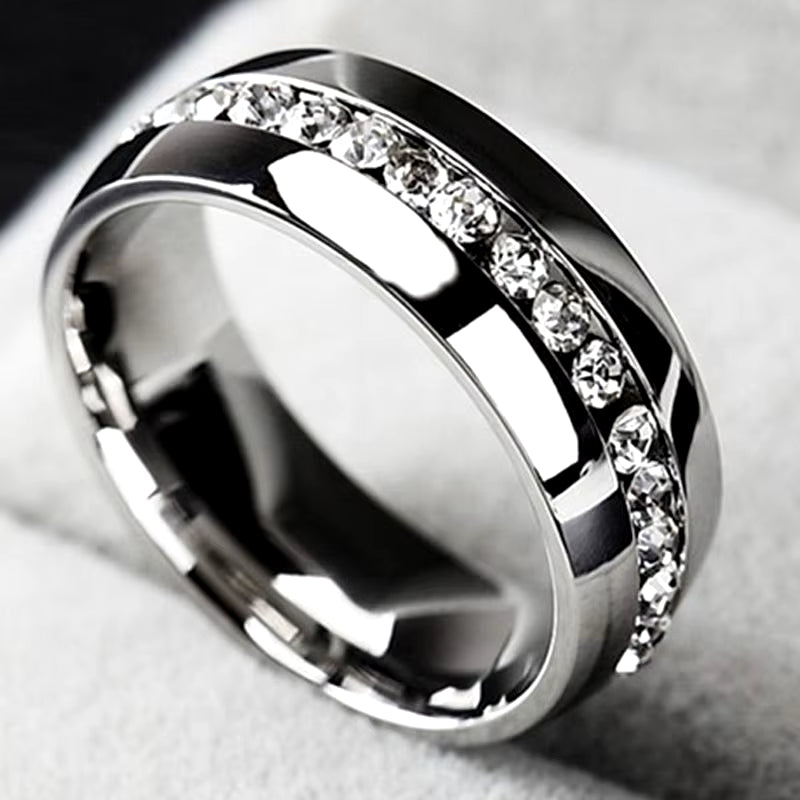 Trendy Handmade Gold Color Stainless Steel Wedding Band Promise Ring with CZ Crystal Ring 6Mm