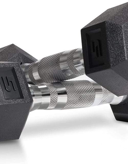 Load image into Gallery viewer, Rubber HEX Free Hand Weights Dumbbell Pairs Sizes 5, 10, 15, 20 and 25 LBS (5 LB Pair, Pair)
