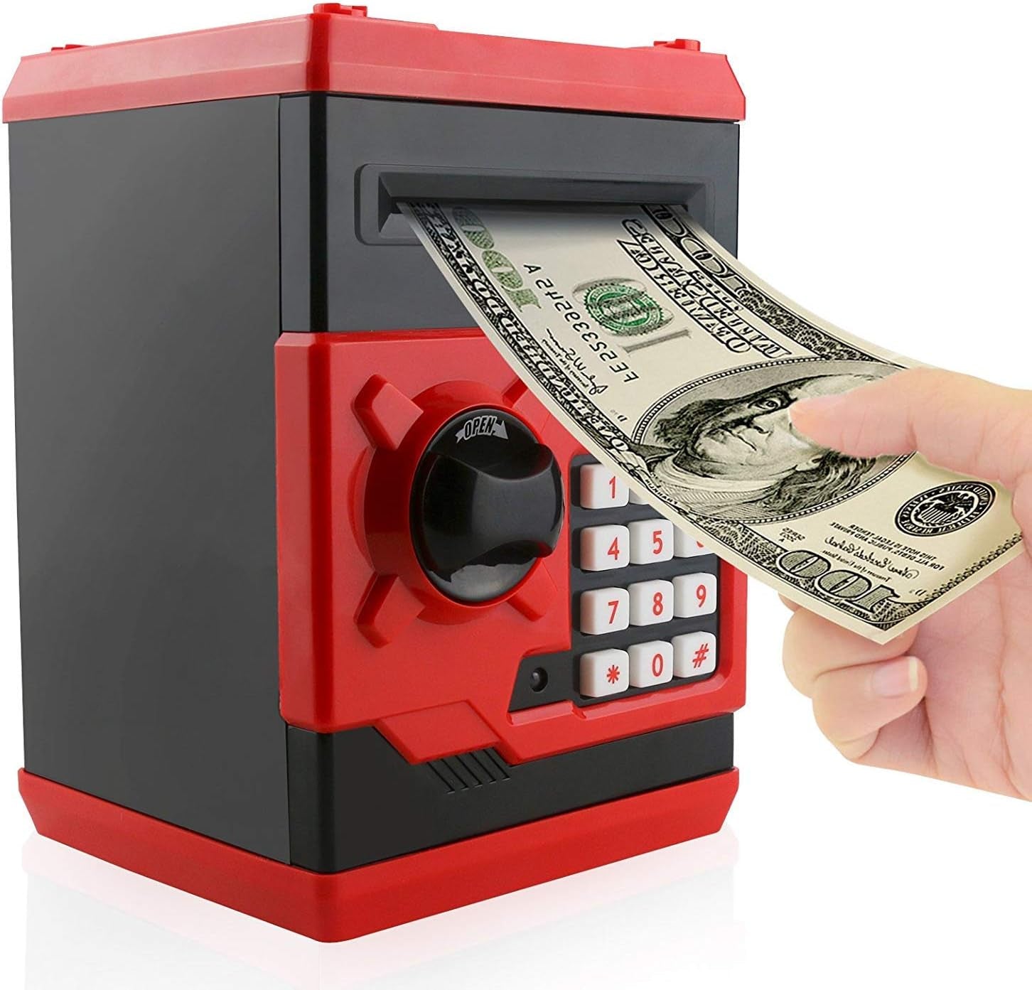 Cartoon Piggy Bank Cash Coin Can Password Electronic Money Bank Safe Saving Box ATM Bank Safe Locks Black Red Smart Voice Prompt Money Piggy Box (Red)