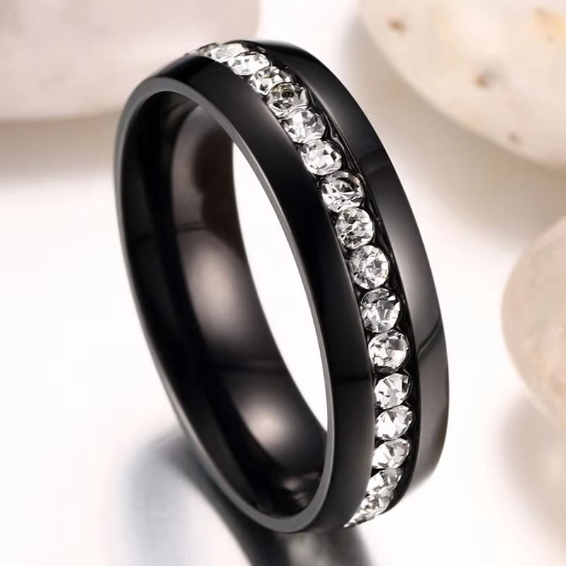 Trendy Handmade Gold Color Stainless Steel Wedding Band Promise Ring with CZ Crystal Ring 6Mm